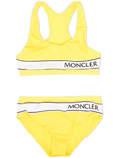 Moncler Kids' Logo Stripe Bikini Set In Yellow