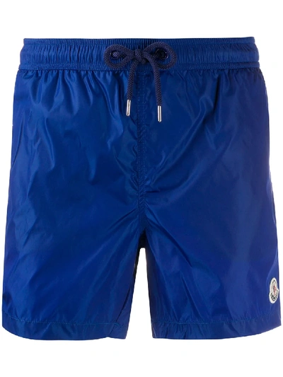 Moncler Logo Patch Swim Shorts In Blue