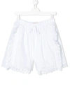 Alberta Ferretti Teen Embroidered Ruffled Shorts In White