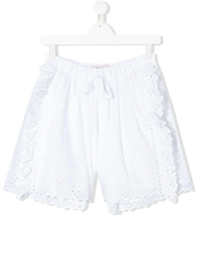 Alberta Ferretti Teen Embroidered Ruffled Shorts In White