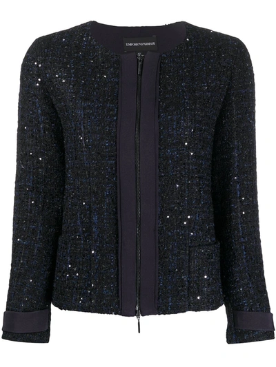 Emporio Armani Glitter Tweed Zip Jacket In Blue