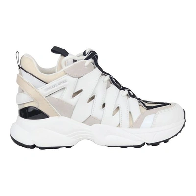 Michael Kors Hero Trainer Sneakers In Beige Leather In White