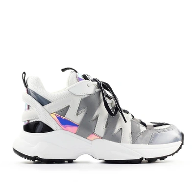Michael Kors Hero Trainer Sneakers In Silver Leather In Multicolor