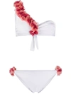 La Reveche Adele One Shoulder Bikini Swimwear In White Pink