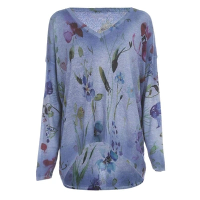 Avant Toi Over V Neck Pullover W/flowers Print And Shadows In Blue