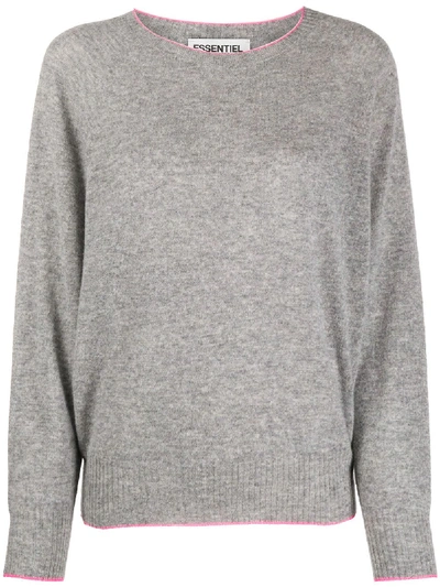 Essentiel Antwerp Vashmere Fluo Detail Cashmere Sweatshirt Crew Neck In Grey Shadow