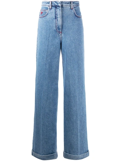 Philosophy Di Lorenzo Serafini Cotton Denim Wide Leg Trousers In Blu