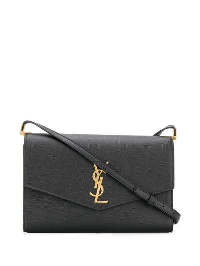 Saint Laurent Uptown Ysl-logo Grained-leather Cross-body Bag In Black