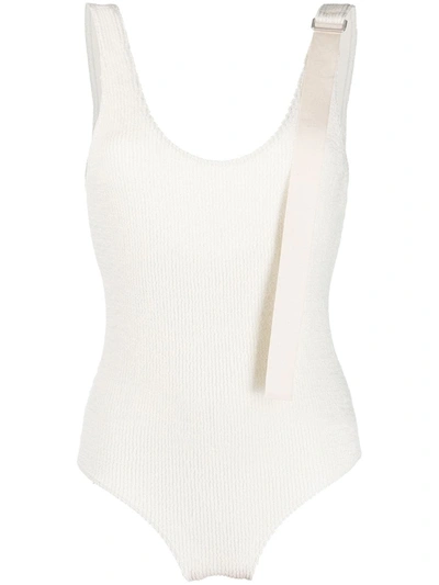 Jil Sander Strap Detail Linen Bodysuit In White