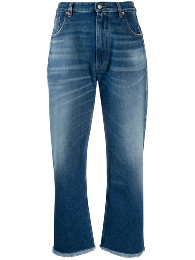 Mm6 Maison Margiela Frayed Hem Wide-leg Jeans In Blue