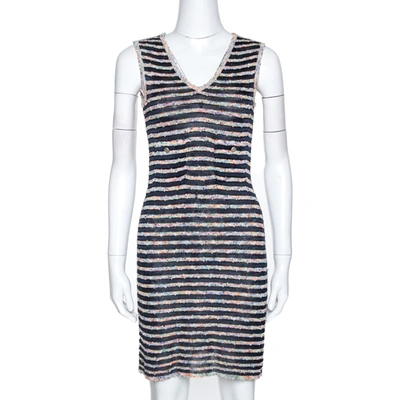 Pre-owned Chanel Multicolor Textured Stripe Knit Shift Dress S