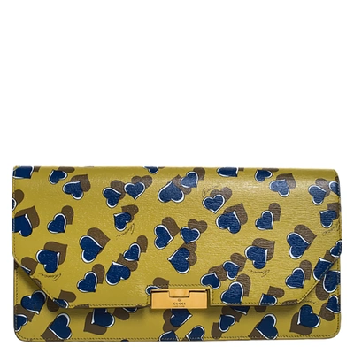 Pre-owned Gucci Yellow/blue Heart Beat Print Leather Flap Clutch