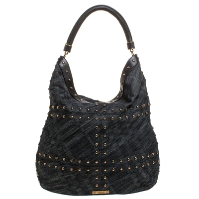 Pre-owned Burberry Black Denim And Leather Studded Large Hobo