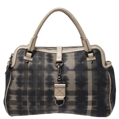Pre-owned Burberry Off White/black Smoked Check Coated Canvas And Leather Chain Lock Bowling Bag