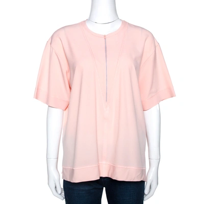 Pre-owned Balenciaga Peach Stretch Crepe Short Sleeve Top L In Pink