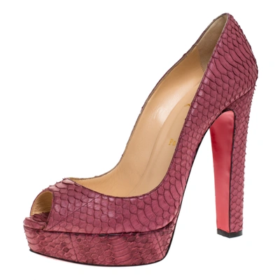 Pre-owned Christian Louboutin Pink Python Leather Lady Peep Toe Platform Pumps Size 41