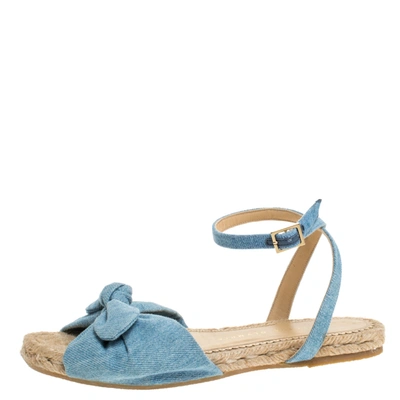 Pre-owned Charlotte Olympia Blue Denim Fabric Marina Knot Ankle Strap Flat Sandals Size 35
