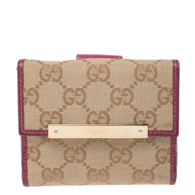 Pre-owned Gucci Beige/pink Gg Canvas Compact Wallet