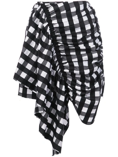 Marques' Almeida Asymmetric Ruched Gingham Cotton-jacquard Mini Skirt In Black