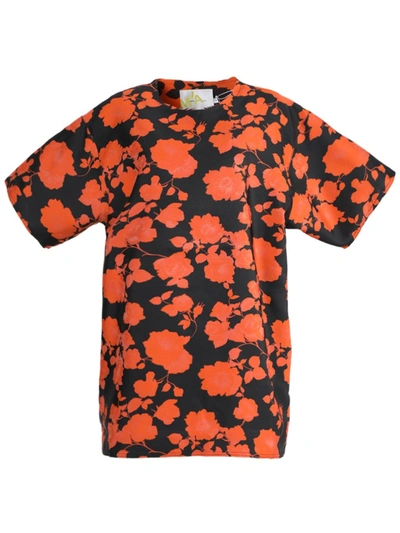 Marques' Almeida Black And Orange Floral T-shirt Dress In Multicolor