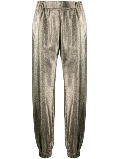 Saint Laurent Metallic-effect Tapered Trousers In Gold
