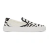 Saint Laurent Venice Zebra-stripe Canvas Slip-on Sneakers In White Black