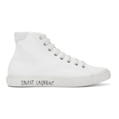 Saint Laurent White Canvas Malibu Mid-top Sneakers In Optic White/black