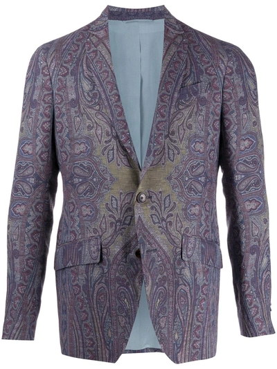 Etro Single-breasted Paisley-print Blazer In Multicolor