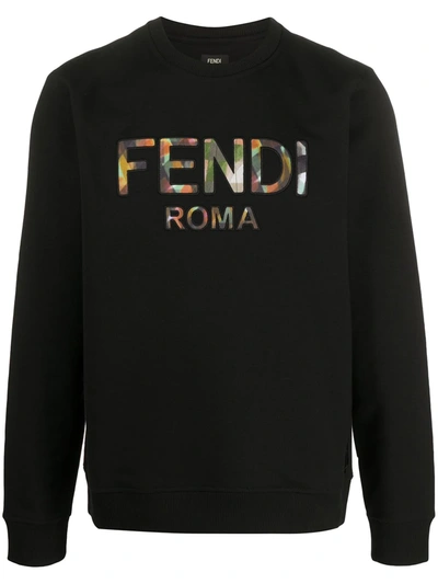 Fendi Logo Embroidered Sweatshirt In Black
