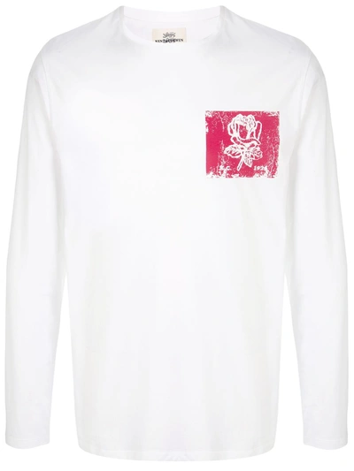 Kent & Curwen Distressed Rose Print T-shirt In White