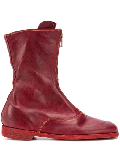 Guidi Worn Effect Boots In Red