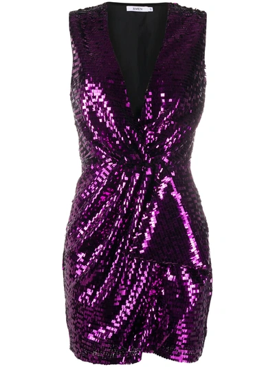 Amen Ruffled Sequin Dress In Purple