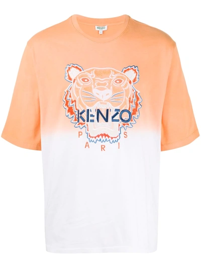 Kenzo Embroidered Tiger Logo Two-tone T-shirt In Orange