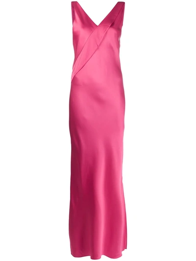 Helmut Lang Draped Neon Satin Maxi Dress In Pink