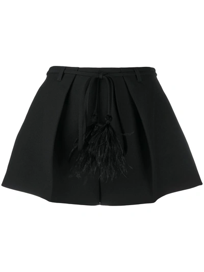 Valentino Feather Detailed Flared Short Shorts In Black