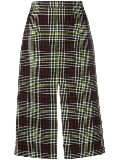Plan C Front-slit Tartan Midi Skirt In Grey