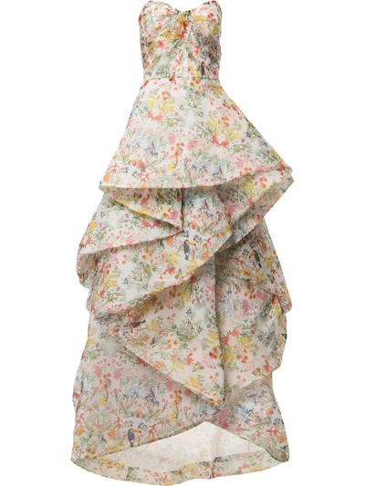 Monique Lhuillier Floral-print Silk Tulle High-low Gown
