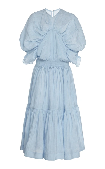 By Efrain Mogollon Mantuana Cotton-linen Tiered Dress In Blue