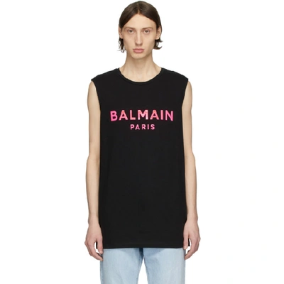 Balmain 黑色 And 粉色浸胶徽标背心 In Black