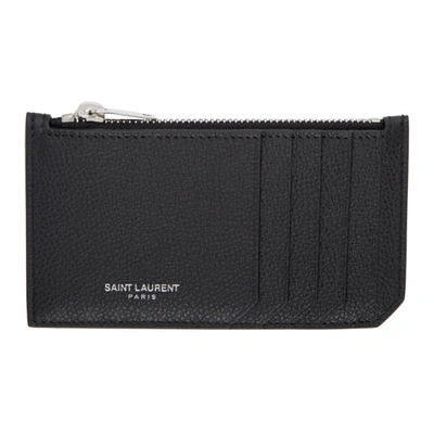 Saint Laurent Rive Gauche Branded Leather Card Holder In Black