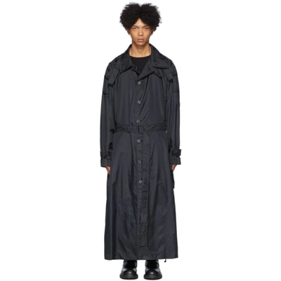 Yohji Yamamoto Long Technical Trench Coat In Black