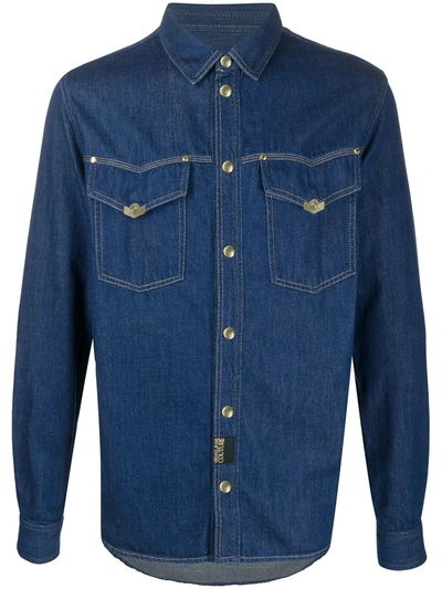 Versace Jeans Couture Denim Long Sleeve Jacket In E904 Indigo