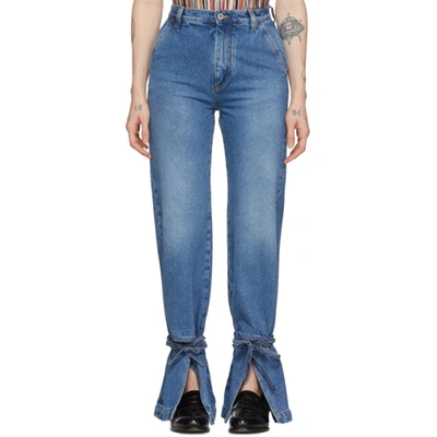 Loewe Blue Tie Cut Panel Jeans In 6395 Washed