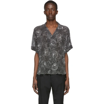 Saint Laurent Shark-collar Short-sleeve Shirt In Dotted Spiral Viscose Georgette In Black