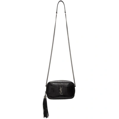 Saint Laurent Black Croc Mini Lou Camera Bag In 1000 Black