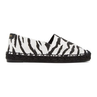 Saint Laurent Black & White Embroidered Canvas Espadrilles In 9179 Beige