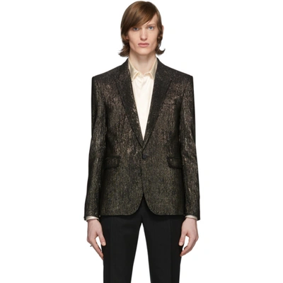 Saint Laurent Metallic Suit Jacket In Gold Black