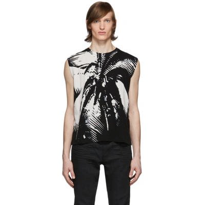 Saint Laurent Black & White Palm Tank Top In 1057noirbla