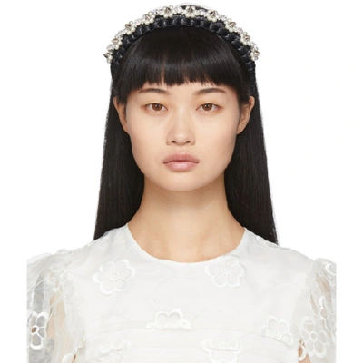 Simone Rocha 黑色 Embellished 拉菲草发箍 In Black/pearl