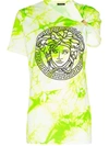 Versace Gathered Printed Tie-dyed Cotton-jersey T-shirt In Green